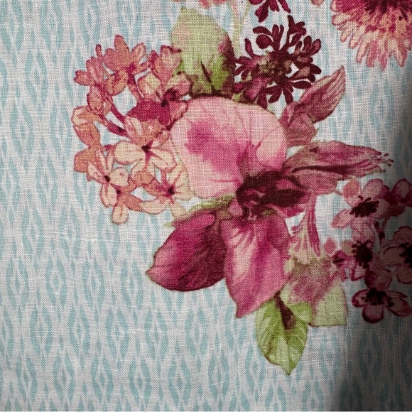 John Mark V-Neck Linen Blend Floral Beaded Tunic Top L Blue Pink Beachy Coastal - Picture 5 of 9